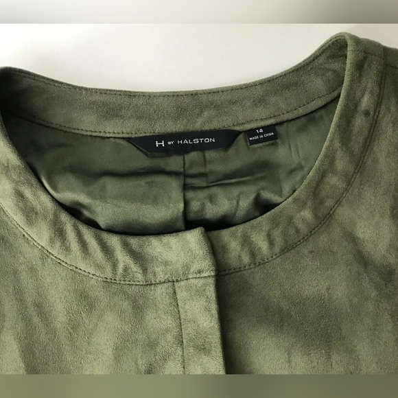 Halston Olive Green Suede Feel Jacket 14 - Picture 5 of 13